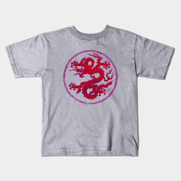 Red Colorful Chinese Dragon Art Kids T-Shirt by ppandadesign